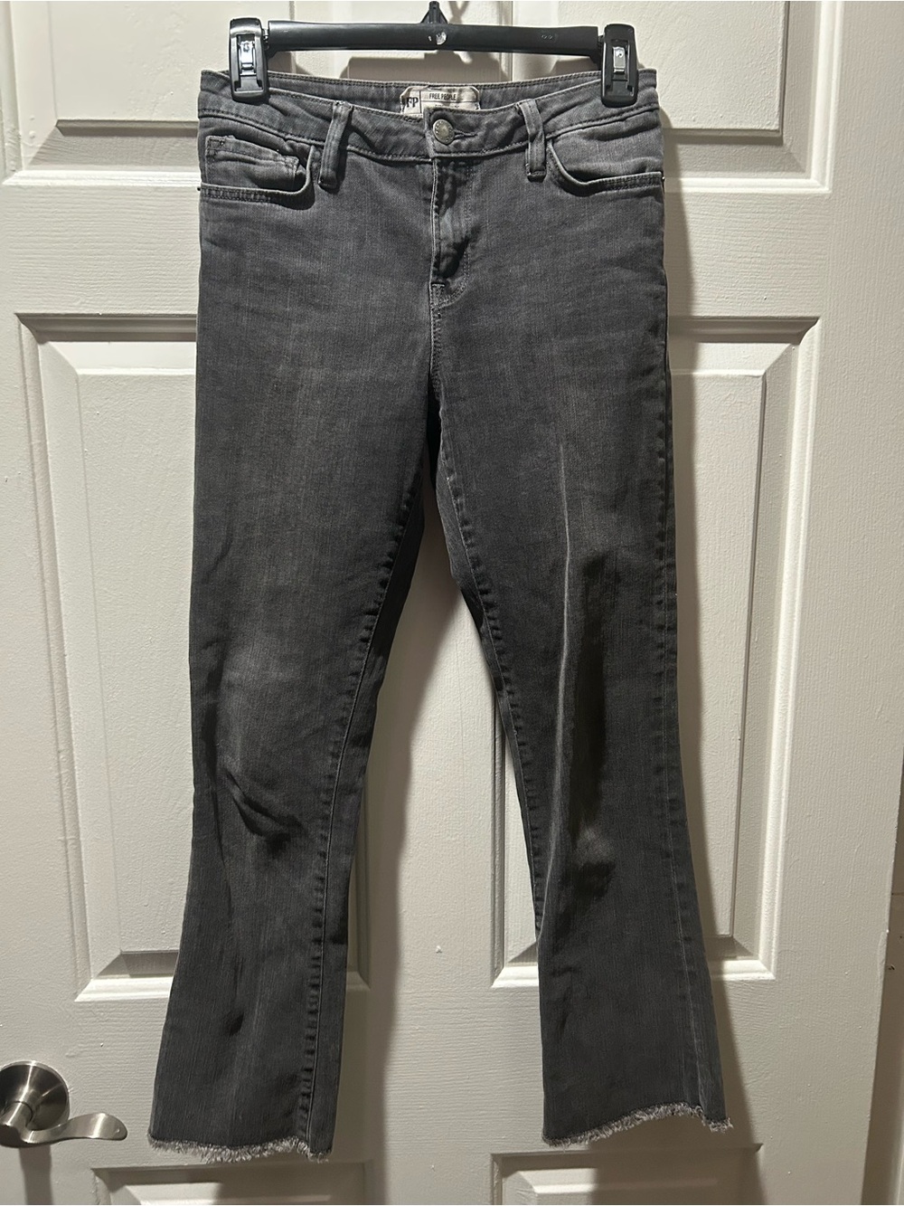 Free People Women’s Gray Mid-Rise Straight Cropped Raw Hem Denim Jeans Size 26